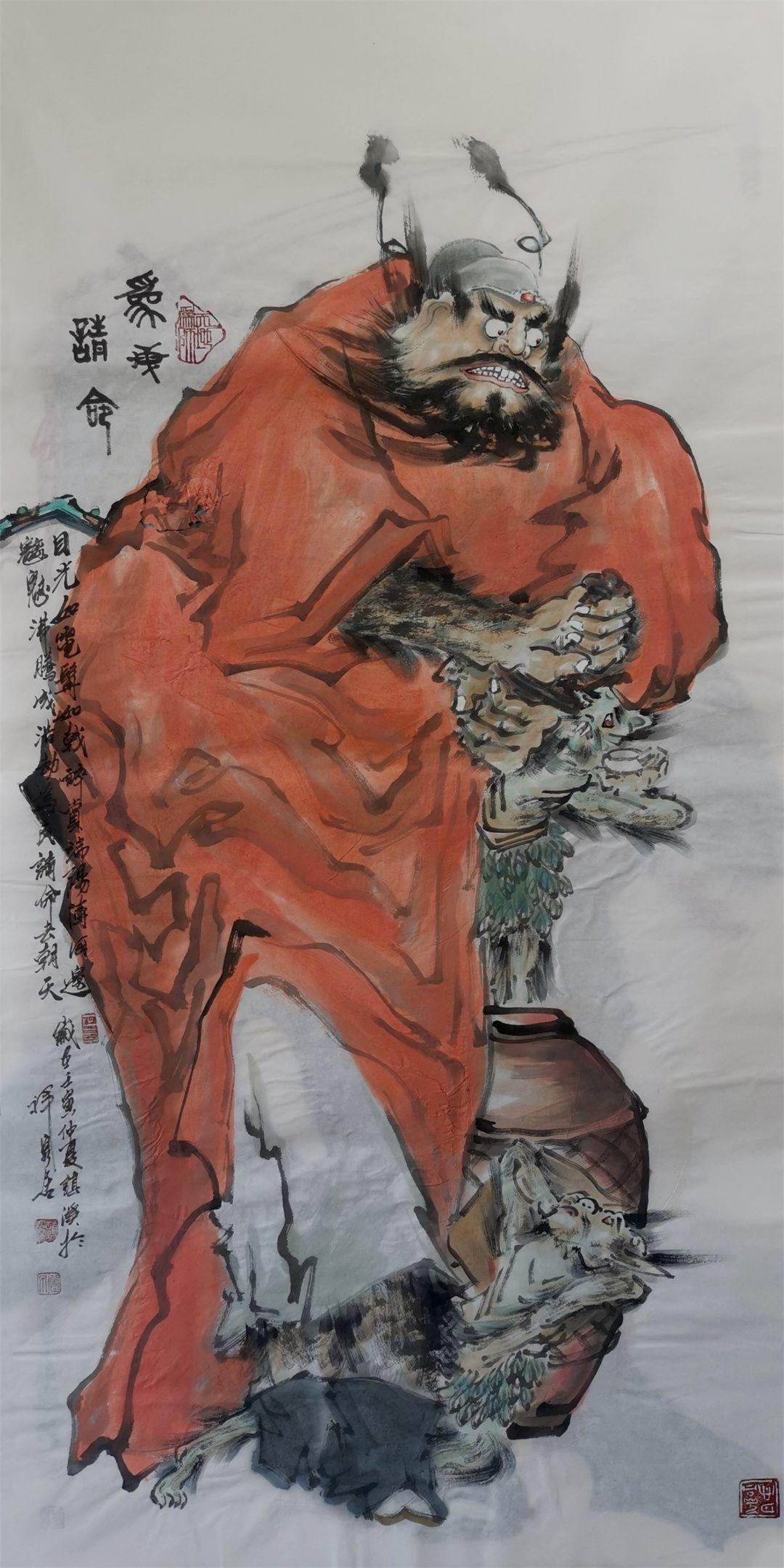 曾镇溪的钟馗主题国画作品《引福归堂》赏析